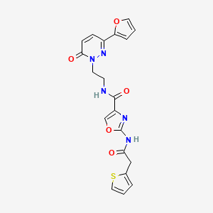 molecular formula C20H17N5O5S B2974096 N-(2-(3-(furan-2-yl)-6-oxopyridazin-1(6H)-yl)ethyl)-2-(2-(thiophen-2-yl)acetamido)oxazole-4-carboxamide CAS No. 1396844-65-7