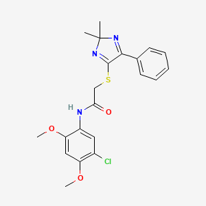 molecular formula C21H22ClN3O3S B2974103 N-(5-chloro-2,4-dimethoxyphenyl)-2-((2,2-dimethyl-5-phenyl-2H-imidazol-4-yl)thio)acetamide CAS No. 899918-30-0