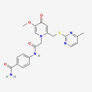 4-(2-(5-methoxy-2-(((4-methylpyrimidin-2-yl)thio)methyl)-4-oxopyridin-1(4H)-yl)acetamido)benzamide