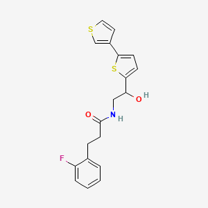 molecular formula C19H18FNO2S2 B2974119 N-(2-{[2,3'-bithiophene]-5-yl}-2-hydroxyethyl)-3-(2-fluorophenyl)propanamide CAS No. 2097903-29-0