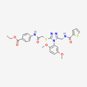 molecular formula C27H27N5O6S2 B2974126 Ethyl 4-[[2-[[4-(2,5-dimethoxyphenyl)-5-[(thiophene-2-carbonylamino)methyl]-1,2,4-triazol-3-yl]sulfanyl]acetyl]amino]benzoate CAS No. 309968-83-0