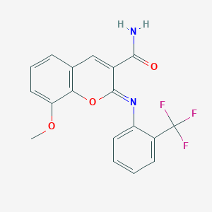 molecular formula C18H13F3N2O3 B2974129 (2Z)-8-methoxy-2-{[2-(trifluoromethyl)phenyl]imino}-2H-chromene-3-carboxamide CAS No. 1327168-19-3
