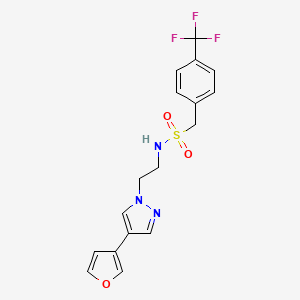 molecular formula C17H16F3N3O3S B2974136 N-(2-(4-(furan-3-yl)-1H-pyrazol-1-yl)ethyl)-1-(4-(trifluoromethyl)phenyl)methanesulfonamide CAS No. 2034354-16-8