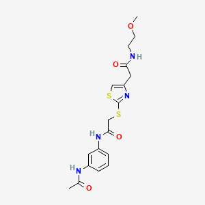 molecular formula C18H22N4O4S2 B2974146 N-(3-acetamidophenyl)-2-((4-(2-((2-methoxyethyl)amino)-2-oxoethyl)thiazol-2-yl)thio)acetamide CAS No. 954094-38-3