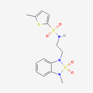 molecular formula C14H17N3O4S3 B2974151 5-methyl-N-(2-(3-methyl-2,2-dioxidobenzo[c][1,2,5]thiadiazol-1(3H)-yl)ethyl)thiophene-2-sulfonamide CAS No. 2034453-41-1