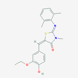 molecular formula C21H22N2O3S B297416 2-[(2,6-Dimethylphenyl)imino]-5-(3-ethoxy-4-hydroxybenzylidene)-3-methyl-1,3-thiazolidin-4-one 