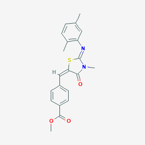molecular formula C21H20N2O3S B297417 Methyl 4-({2-[(2,5-dimethylphenyl)imino]-3-methyl-4-oxo-1,3-thiazolidin-5-ylidene}methyl)benzoate 