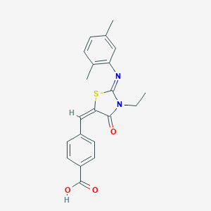 molecular formula C21H20N2O3S B297418 4-({2-[(2,5-Dimethylphenyl)imino]-3-ethyl-4-oxo-1,3-thiazolidin-5-ylidene}methyl)benzoic acid 