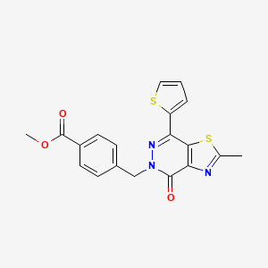 molecular formula C19H15N3O3S2 B2974202 methyl 4-((2-methyl-4-oxo-7-(thiophen-2-yl)thiazolo[4,5-d]pyridazin-5(4H)-yl)methyl)benzoate CAS No. 941969-07-9