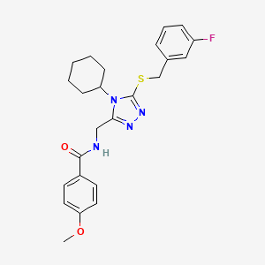 N-((4-cyclohexyl-5-((3-fluorobenzyl)thio)-4H-1,2,4-triazol-3-yl)methyl)-4-methoxybenzamide