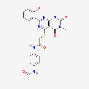 molecular formula C24H21FN6O4S B2974207 N-(4-acetamidophenyl)-2-((2-(2-fluorophenyl)-6,8-dimethyl-5,7-dioxo-5,6,7,8-tetrahydropyrimido[4,5-d]pyrimidin-4-yl)thio)acetamide CAS No. 920447-50-3