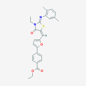 molecular formula C27H26N2O4S B297422 ethyl 4-{5-[(E)-{(2Z)-2-[(2,5-dimethylphenyl)imino]-3-ethyl-4-oxo-1,3-thiazolidin-5-ylidene}methyl]furan-2-yl}benzoate 