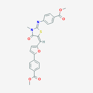molecular formula C25H20N2O6S B297423 Methyl 4-{5-[(2-{[4-(methoxycarbonyl)phenyl]imino}-3-methyl-4-oxo-1,3-thiazolidin-5-ylidene)methyl]-2-furyl}benzoate 
