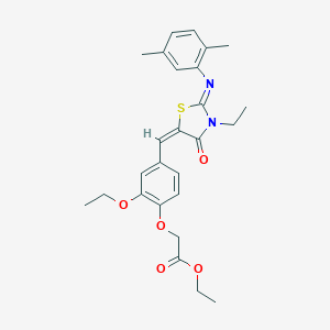 molecular formula C26H30N2O5S B297424 Ethyl [4-({2-[(2,5-dimethylphenyl)imino]-3-ethyl-4-oxo-1,3-thiazolidin-5-ylidene}methyl)-2-ethoxyphenoxy]acetate 