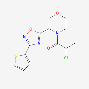 molecular formula C13H14ClN3O3S B2974311 2-Chloro-1-[3-(3-thiophen-2-yl-1,2,4-oxadiazol-5-yl)morpholin-4-yl]propan-1-one CAS No. 2411266-05-0