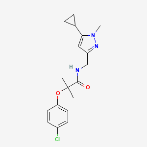 molecular formula C18H22ClN3O2 B2974318 2-(4-chlorophenoxy)-N-((5-cyclopropyl-1-methyl-1H-pyrazol-3-yl)methyl)-2-methylpropanamide CAS No. 1448031-55-7