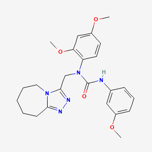 molecular formula C24H29N5O4 B2974326 1-(2,4-dimethoxyphenyl)-3-(3-methoxyphenyl)-1-(6,7,8,9-tetrahydro-5H-[1,2,4]triazolo[4,3-a]azepin-3-ylmethyl)urea CAS No. 896029-35-9