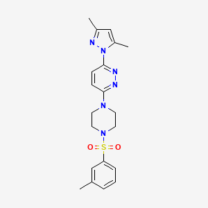 molecular formula C20H24N6O2S B2974329 3-(3,5-二甲基-1H-吡唑-1-基)-6-(4-(间甲苯磺酰)哌嗪-1-基)吡啶并[1,2,3]嘧啶 CAS No. 1013834-71-3
