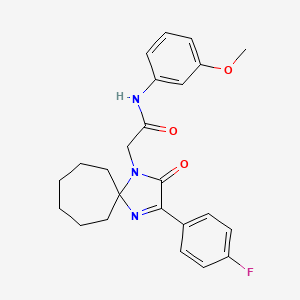 molecular formula C24H26FN3O3 B2974334 2-[3-(4-fluorophenyl)-2-oxo-1,4-diazaspiro[4.6]undec-3-en-1-yl]-N-(3-methoxyphenyl)acetamide CAS No. 872206-24-1