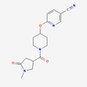 molecular formula C17H20N4O3 B2974335 6-((1-(1-Methyl-5-oxopyrrolidine-3-carbonyl)piperidin-4-yl)oxy)nicotinonitrile CAS No. 1421508-94-2