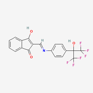 molecular formula C19H11F6NO3 B2974337 2-(((4-(2,2,2-Trifluoro-1-hydroxy-1-(trifluoromethyl)ethyl)phenyl)amino)methylene)indane-1,3-dione CAS No. 1023531-54-5