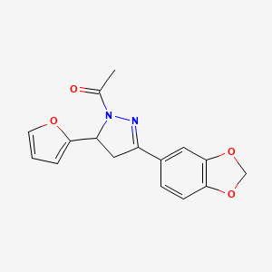 molecular formula C16H14N2O4 B2974339 1-(3-(benzo[d][1,3]dioxol-5-yl)-5-(furan-2-yl)-4,5-dihydro-1H-pyrazol-1-yl)ethanone CAS No. 946309-86-0