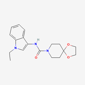 molecular formula C18H23N3O3 B2974343 N-(1-乙基-1H-吲哚-3-基)-1,4-二氧杂-8-氮杂螺[4.5]癸烷-8-甲酰胺 CAS No. 922983-82-2