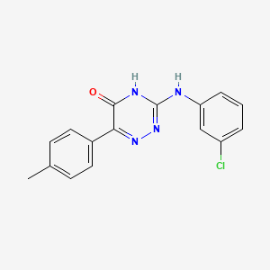 molecular formula C16H13ClN4O B2974359 3-[(3-Chlorophenyl)amino]-6-(4-methylphenyl)-1,2,4-triazin-5-ol CAS No. 881432-67-3