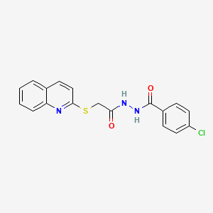 4-chloro-N'-(2-quinolin-2-ylsulfanylacetyl)benzohydrazide