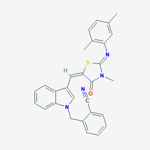 molecular formula C29H24N4OS B297444 2-{[3-({2-[(2,5-dimethylphenyl)imino]-3-methyl-4-oxo-1,3-thiazolidin-5-ylidene}methyl)-1H-indol-1-yl]methyl}benzonitrile 