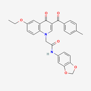 molecular formula C28H24N2O6 B2974446 N-(benzo[d][1,3]dioxol-5-yl)-2-(6-ethoxy-3-(4-methylbenzoyl)-4-oxoquinolin-1(4H)-yl)acetamide CAS No. 895650-95-0