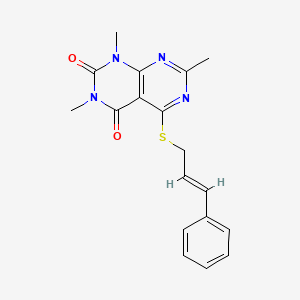 molecular formula C18H18N4O2S B2974453 5-(cinnamylthio)-1,3,7-trimethylpyrimido[4,5-d]pyrimidine-2,4(1H,3H)-dione CAS No. 1322276-42-5