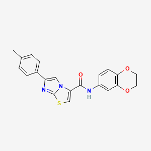 molecular formula C21H17N3O3S B2974461 N-(2,3-dihydrobenzo[b][1,4]dioxin-6-yl)-6-(p-tolyl)imidazo[2,1-b]thiazole-3-carboxamide CAS No. 1049370-93-5