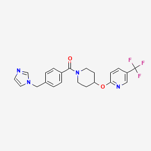 molecular formula C22H21F3N4O2 B2974464 (4-((1H-咪唑-1-基)甲基)苯基)(4-((5-(三氟甲基)吡啶-2-基)氧代)哌啶-1-基)甲苯酮 CAS No. 1421500-88-0