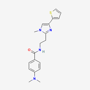 molecular formula C19H22N4OS B2974466 4-(二甲氨基)-N-(2-(1-甲基-4-(噻吩-2-基)-1H-咪唑-2-基)乙基)苯甲酰胺 CAS No. 1396758-05-6