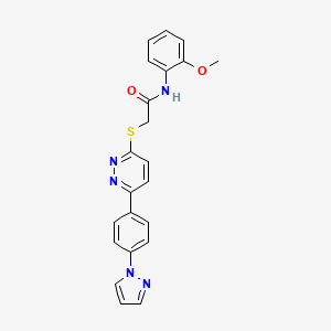 molecular formula C22H19N5O2S B2974470 N-(2-methoxyphenyl)-2-[6-(4-pyrazol-1-ylphenyl)pyridazin-3-yl]sulfanylacetamide CAS No. 1004185-35-6