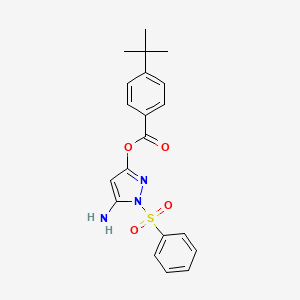 molecular formula C20H21N3O4S B2974473 5-amino-1-(benzenesulfonyl)-1H-pyrazol-3-yl 4-tert-butylbenzoate CAS No. 442678-87-7