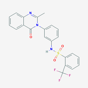 molecular formula C22H16F3N3O3S B2974488 N-(3-(2-methyl-4-oxoquinazolin-3(4H)-yl)phenyl)-2-(trifluoromethyl)benzenesulfonamide CAS No. 898439-02-6