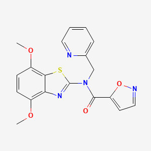 molecular formula C19H16N4O4S B2974499 N-(4,7-dimethoxybenzo[d]thiazol-2-yl)-N-(pyridin-2-ylmethyl)isoxazole-5-carboxamide CAS No. 919752-87-7