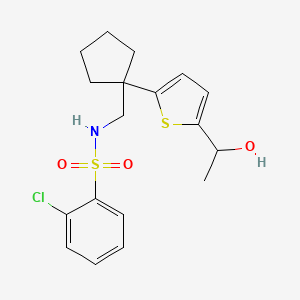2-chloro-N-((1-(5-(1-hydroxyethyl)thiophen-2-yl)cyclopentyl)methyl)benzenesulfonamide