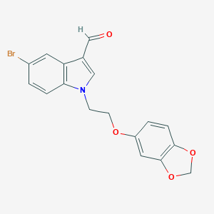 molecular formula C18H14BrNO4 B297460 1-[2-(1,3-benzodioxol-5-yloxy)ethyl]-5-bromo-1H-indole-3-carbaldehyde 