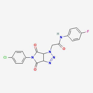 molecular formula C18H13ClFN5O3 B2974601 2-(5-(4-chlorophenyl)-4,6-dioxo-4,5,6,6a-tetrahydropyrrolo[3,4-d][1,2,3]triazol-1(3aH)-yl)-N-(4-fluorophenyl)acetamide CAS No. 1009419-19-5