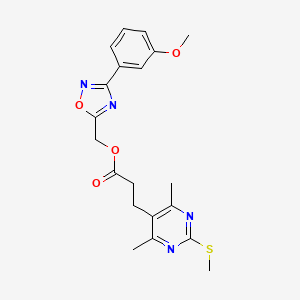 molecular formula C20H22N4O4S B2974636 [3-(3-Methoxyphenyl)-1,2,4-oxadiazol-5-yl]methyl 3-[4,6-dimethyl-2-(methylsulfanyl)pyrimidin-5-yl]propanoate CAS No. 1110888-78-2