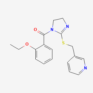 molecular formula C18H19N3O2S B2974659 (2-Ethoxyphenyl)-[2-(pyridin-3-ylmethylsulfanyl)-4,5-dihydroimidazol-1-yl]methanone CAS No. 851807-43-7