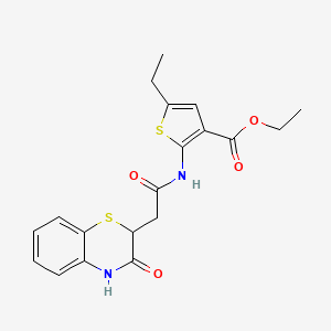 molecular formula C19H20N2O4S2 B2974663 ethyl 5-ethyl-2-[[2-(3-oxo-4H-1,4-benzothiazin-2-yl)acetyl]amino]thiophene-3-carboxylate CAS No. 405924-83-6