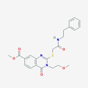 molecular formula C23H25N3O5S B2974666 Methyl 3-(2-methoxyethyl)-4-oxo-2-((2-oxo-2-(phenethylamino)ethyl)thio)-3,4-dihydroquinazoline-7-carboxylate CAS No. 451467-29-1