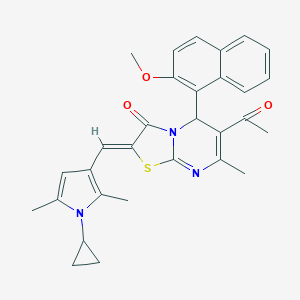 molecular formula C30H29N3O3S B297471 6-acetyl-2-[(1-cyclopropyl-2,5-dimethyl-1H-pyrrol-3-yl)methylene]-5-(2-methoxy-1-naphthyl)-7-methyl-5H-[1,3]thiazolo[3,2-a]pyrimidin-3(2H)-one 