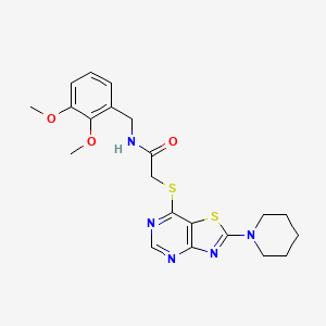 molecular formula C21H25N5O3S2 B2974711 N-(2,3-二甲氧基苄基)-2-((2-(哌啶-1-基)噻唑并[4,5-d]嘧啶-7-基)硫代)乙酰胺 CAS No. 1185069-27-5