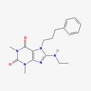 molecular formula C18H23N5O2 B2974726 8-Ethylamino-1,3-dimethyl-7-(3-phenyl-propyl)-3,7-dihydro-purine-2,6-dione CAS No. 377055-02-2