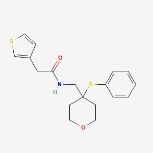 molecular formula C18H21NO2S2 B2974746 N-((4-(phenylthio)tetrahydro-2H-pyran-4-yl)methyl)-2-(thiophen-3-yl)acetamide CAS No. 1797726-33-0